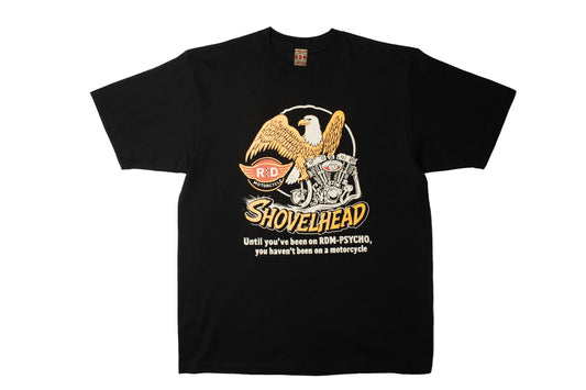 Hand drawn vintage harley tee design with american bald eagle on Shovelhead